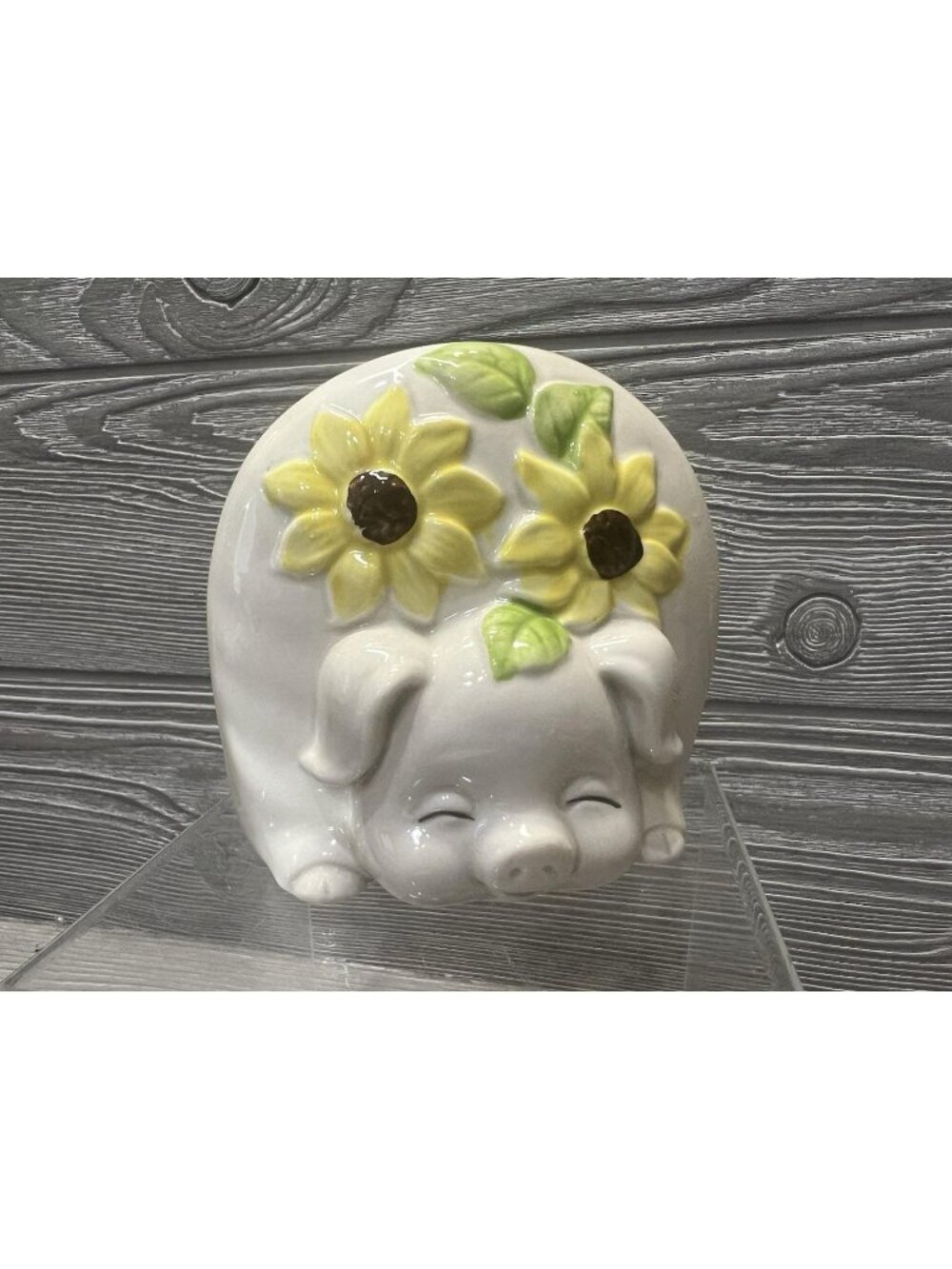 Vintage Ceramic Pig Napkin Holder Sunflowers  Farmhouse Kitsch Japan 3.5”